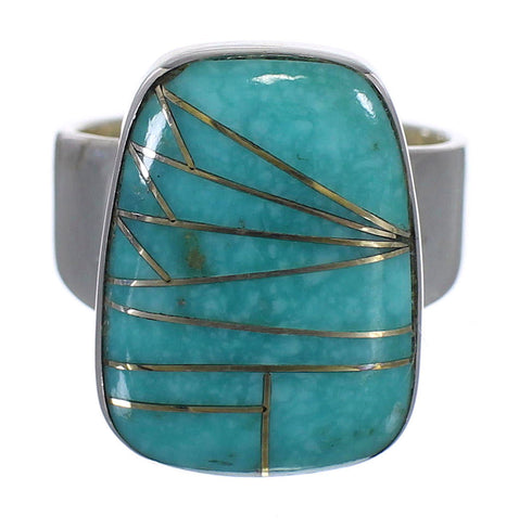 Turquoise Inlay Sterling Silver Ring Size 6-1/2 AX88015
